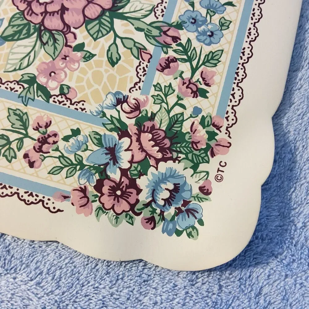 (3) Vintage 1990s Town & Country Linen Vinyl Placemats Vanessa Floral Blue Pink